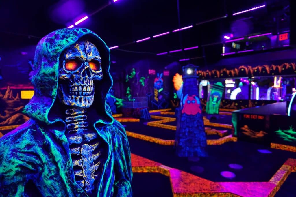 Glowing skeleton at monster mini golf