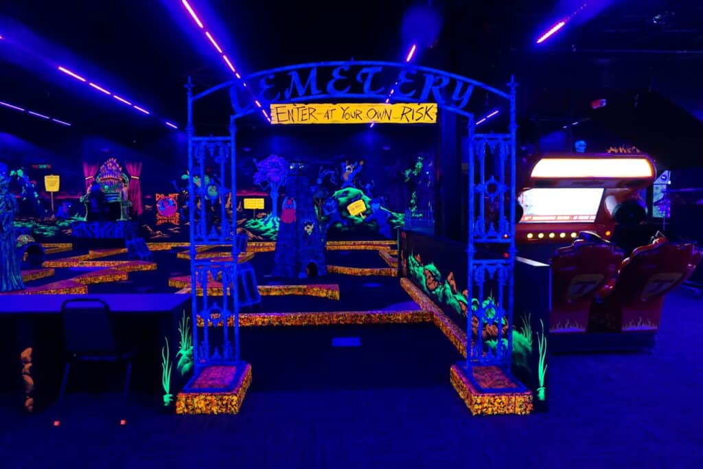 Monster Mini Golf Date Night In Gastonia 1 Entrance to a glow in the dark